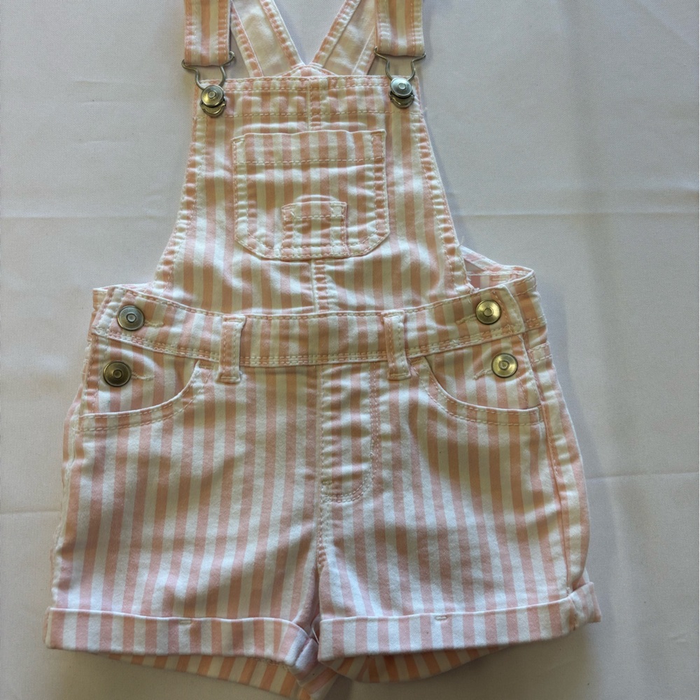 Wonder Nation Pink and White Striped Overalls